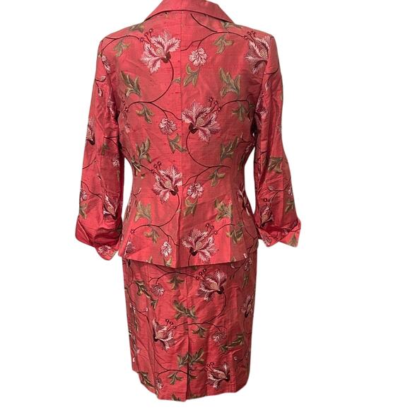 Paule Vasseur Made in France Pink 100% Silk Floral Blazer Dress Set Size 12 - Picture 5 of 16